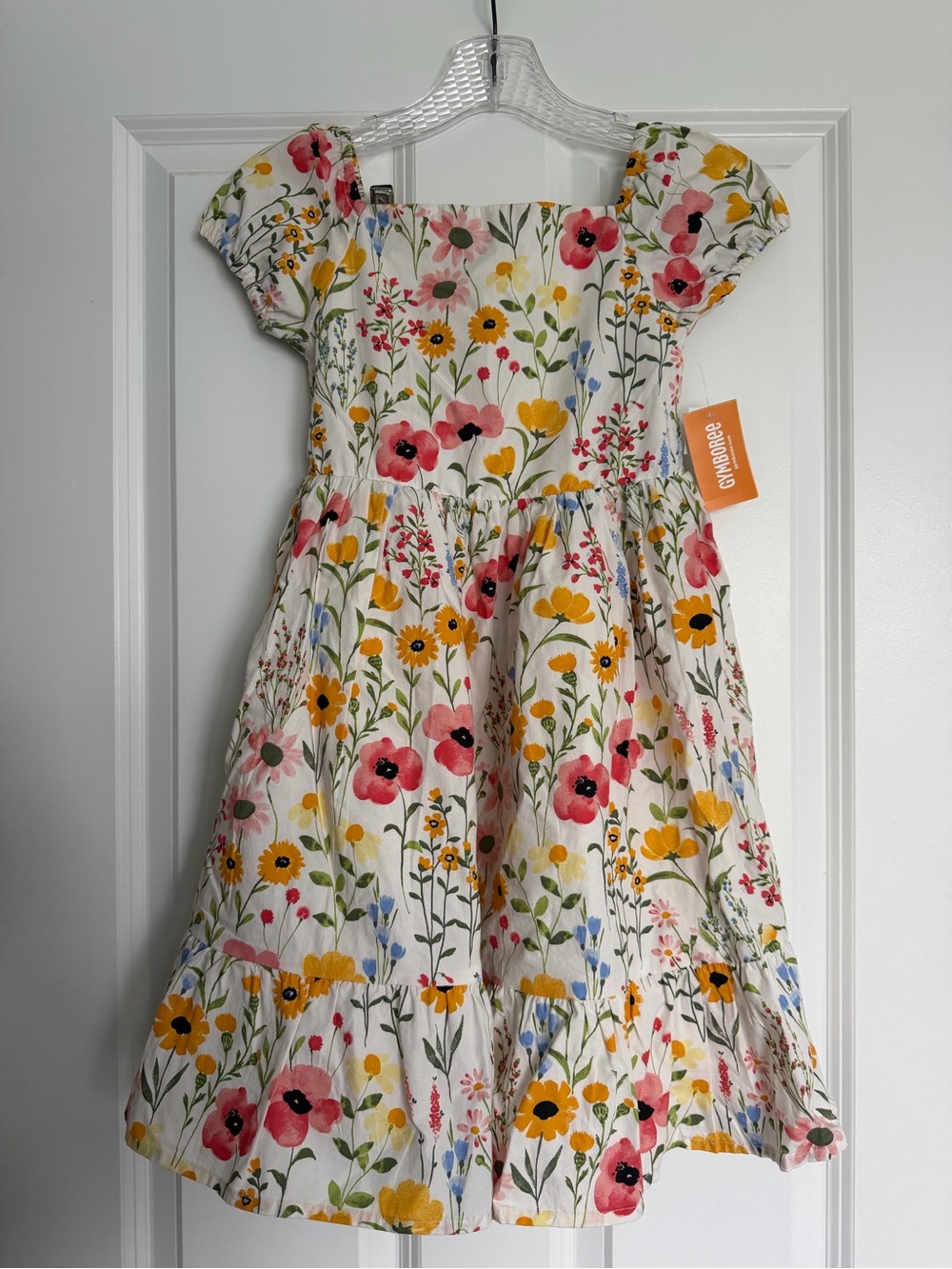 Gymboree White Floral Dress with Pink and Yellow Blooms